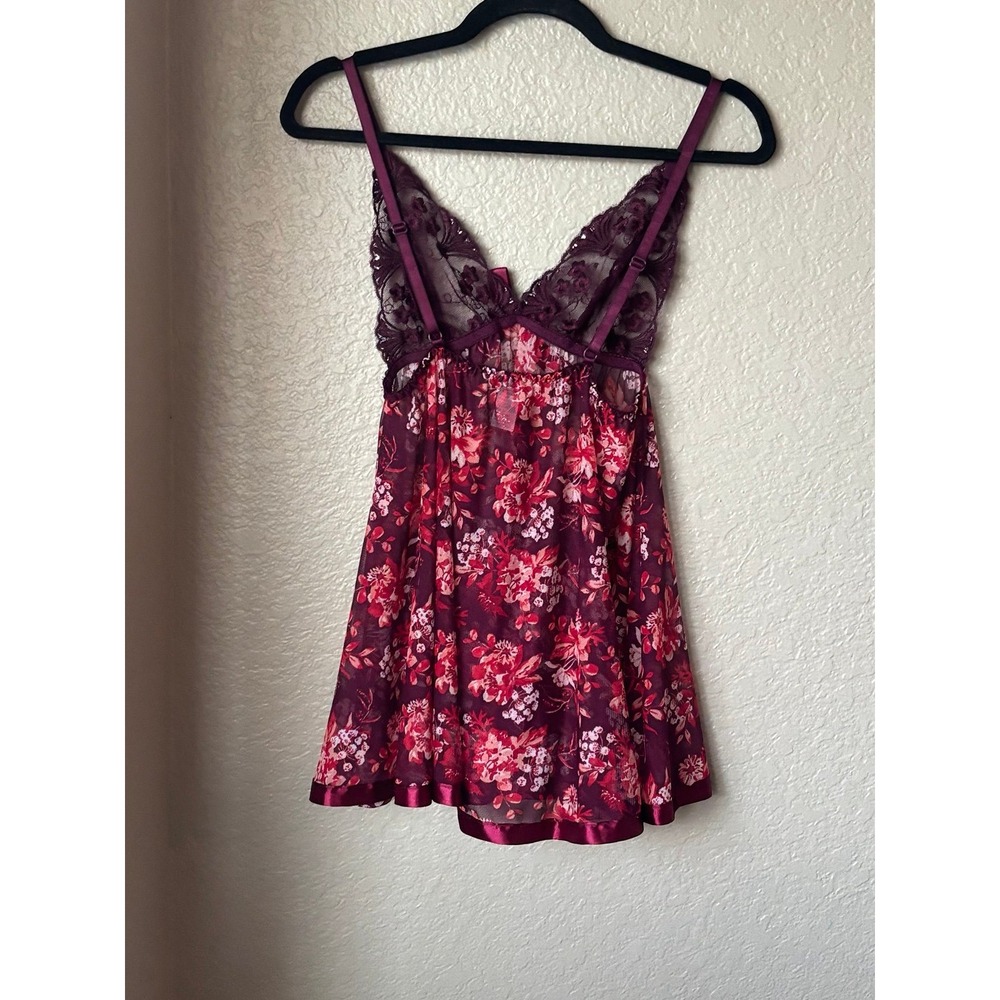 Women's floral print lace trim babydoll nightgown Lingerie Sexy Gown Small